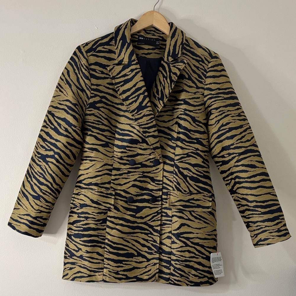 NWT ASOS DESIGN Blazer Jacket Tiger Animal Print Metallic Jacquard Maximalist 8